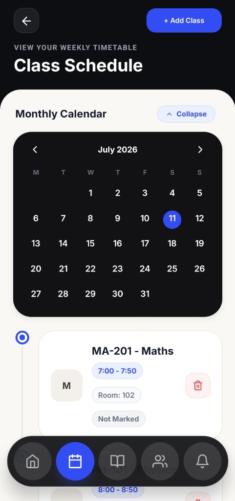 Presnt Class Schedule Calendar Dashboard